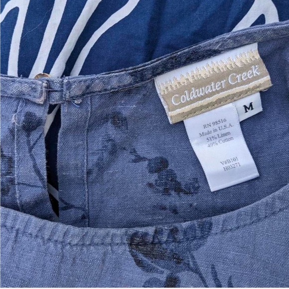 Vintage Coldwater Creek Blue Floral Linen Dress, Size Medium - Picture 2 of 3